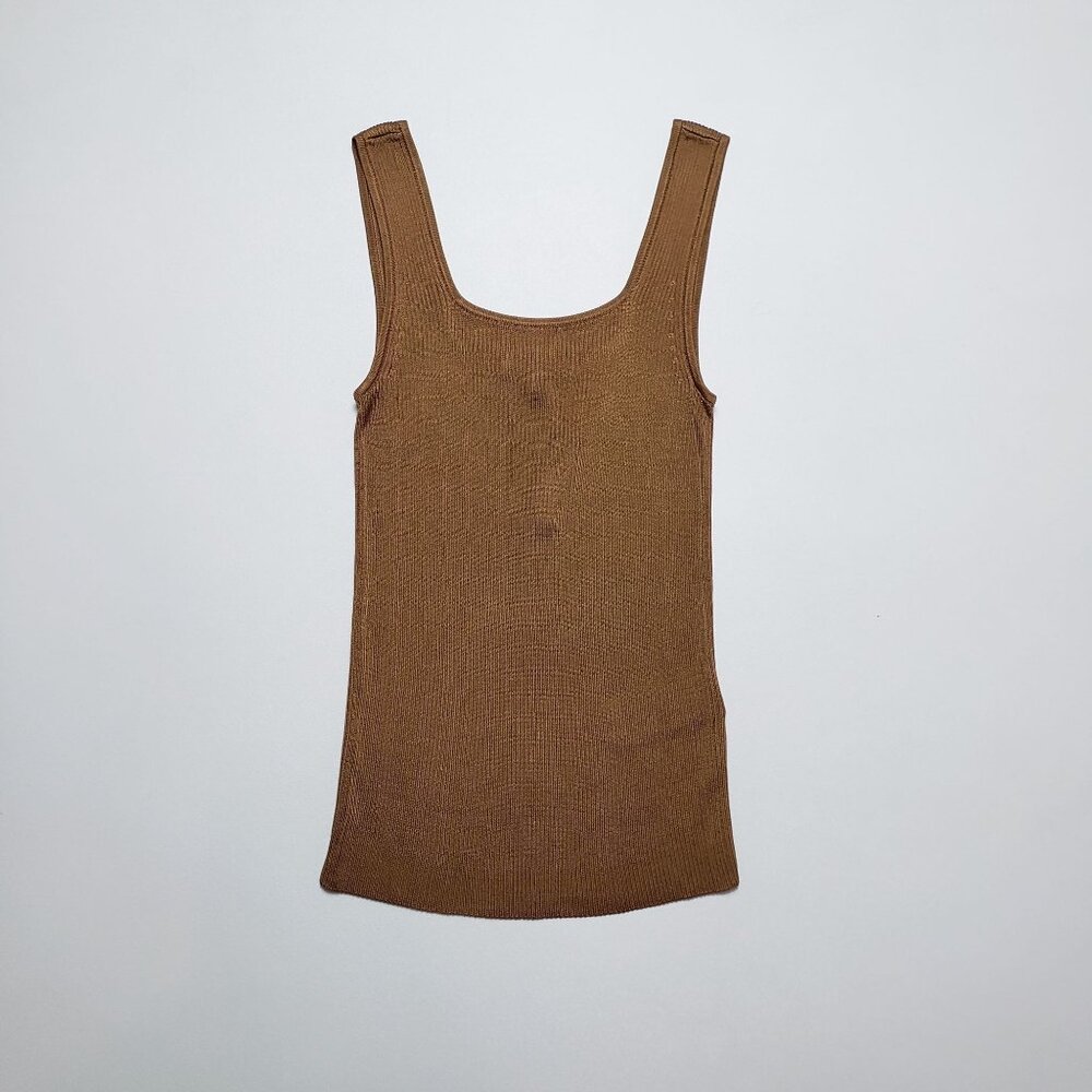 Madewell Rib Square-Neck Sweater Tank Womens XXS Golden Bronze Brown Stylish Top - Picture 14 of 16